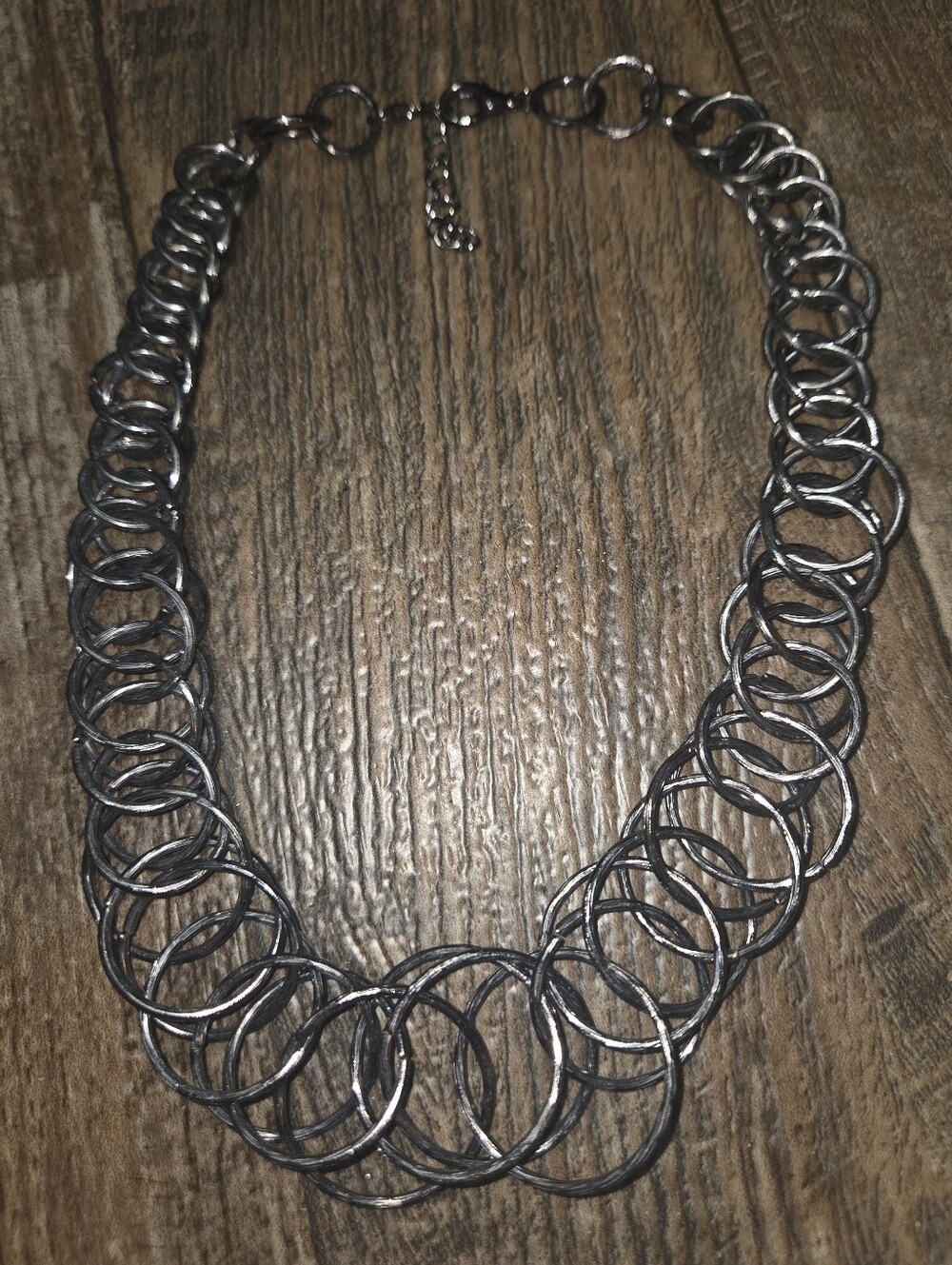 Vintage Silver Tone Rings Statement Necklace
